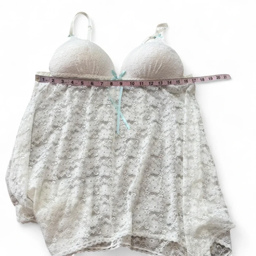 Intimo Donatella White‎ Floral Lace Babydoll Chemise, Women's Size XL.